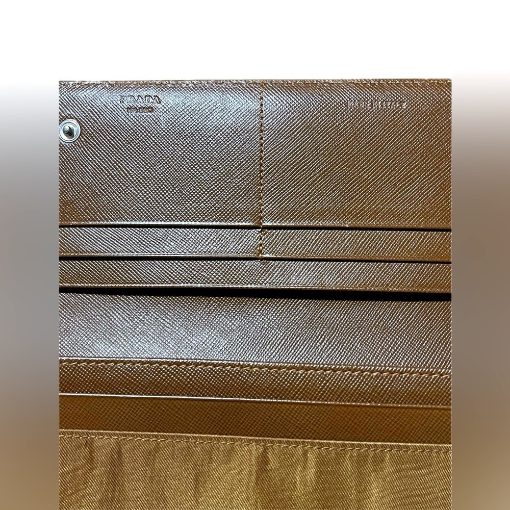 PRADA Milano Saffiano Long Leather & Nylon Fold Wallet, Brown/Copper, Italy - Picture 4 of 14